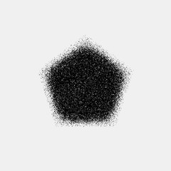 Black abstract geometric badge, polygon, hex shape with film grain, noise, dotwork, grunge texture and light background for logo, design concepts, posters, banners, web and prints. Vector illustration