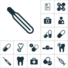 medical thermometer icon, medical tools set on white background