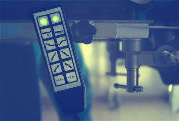 Regulator of bed position in clinic, closeup