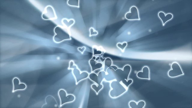 Multiple glowing particle hearts background
