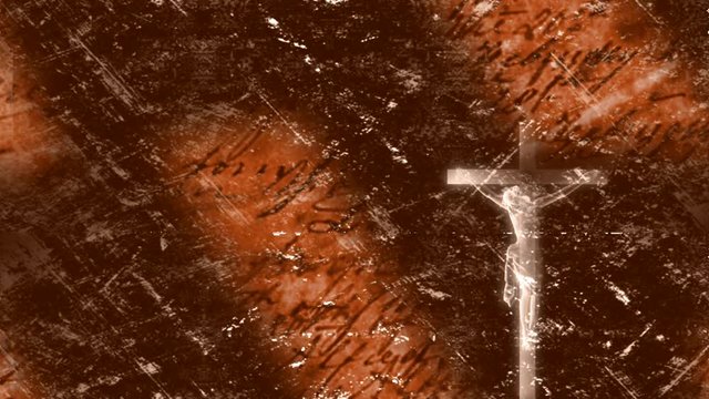Animated old scripture text with a religious 3D cross with Jesus