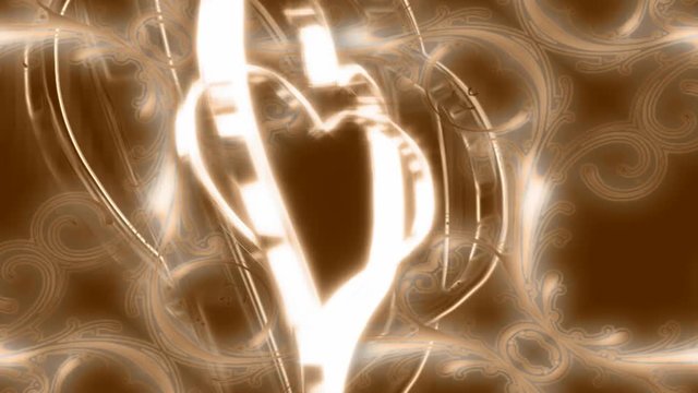 3D spinning hearts over abstract motion graphics background