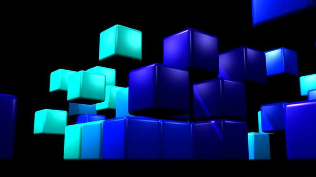 3D blue colored cube building larger cubes