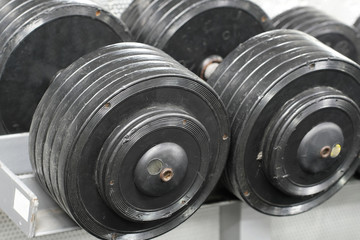 dumbbells in a fitness hall