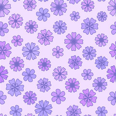 Seamless flat violet Flower Background, vector floral wallpaper