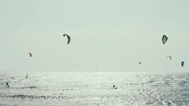 Kite Surfing in Atlantic Ocean, Extreme summer sport. Canary Islands.