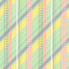 Seamless vector geometrical pattern. Green Endless background with lines, dots, stripes, zig zag, diagonal. Graphic illustration. Print for cover, fabric, wrapping, web background.