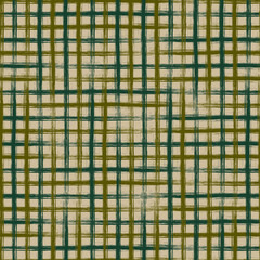 Seamless vector geometrical pattern with hand drawn lines. Endless green checkered background with vertical and horizontal lines.