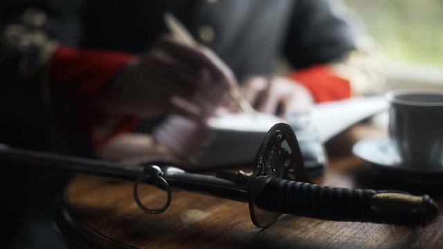 confederate captain writing in his journal focus on saber 4k