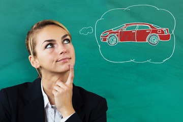 Businesswoman Thinking To Buy A Car