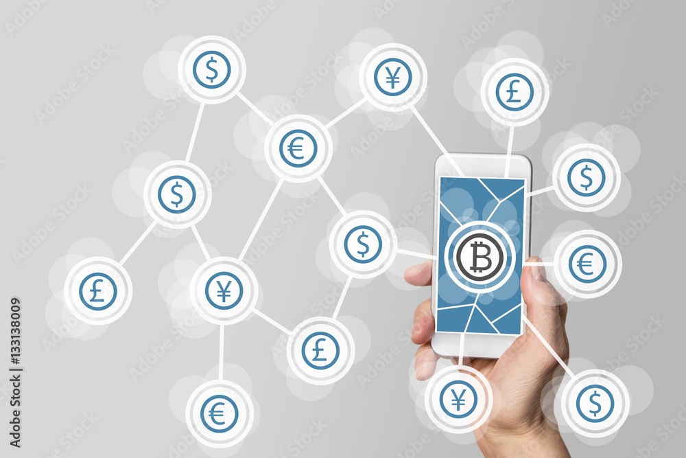 Poster blockchain and bitcoin technology as example for crypto-currency