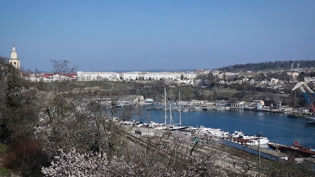 View of the Bay With Ships in Sevastopol From the Bushes
