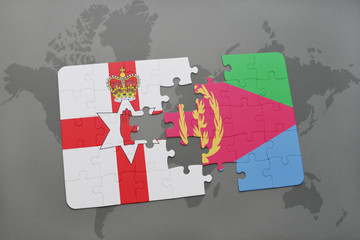 puzzle with the national flag of northern ireland and eritrea on a world map