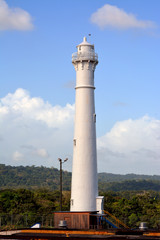 Fototapeta na wymiar Panama Canal Lighthouse/White Lighthouse 