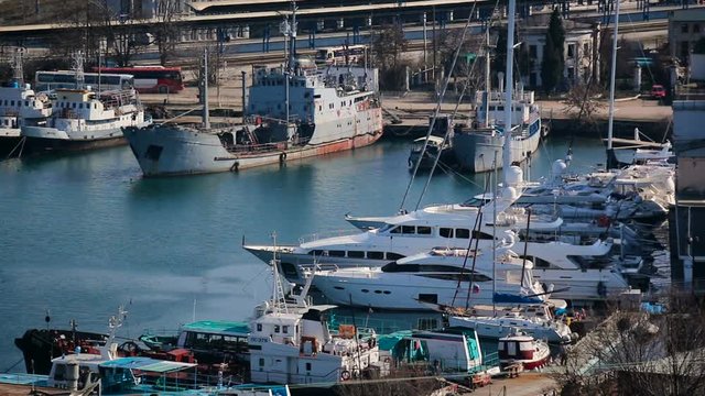 Views of the Yachts in the Bay With Ships in Sevastopol