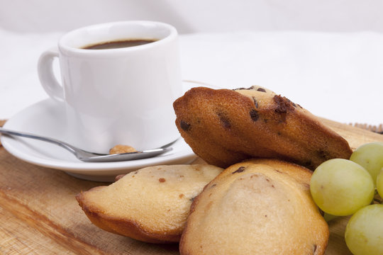 chocolate chip madeleine and coffee