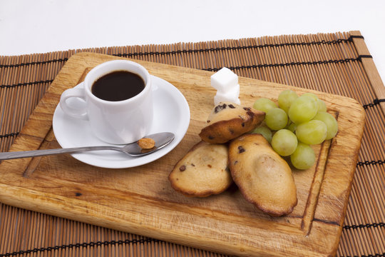 chocolate chip madeleine and coffee