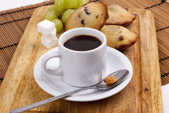 chocolate chip madeleine and coffee