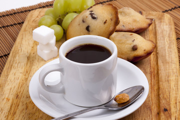 chocolate chip madeleine and coffee