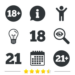 Adult content icons. Eighteen plus years sign.