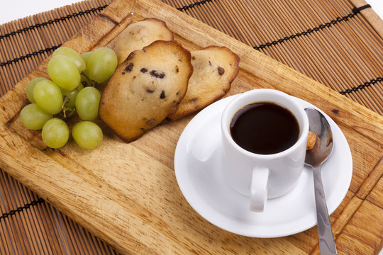 chocolate chip madeleine and coffee