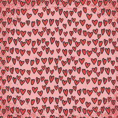Abstract seamless heart pattern, red background.