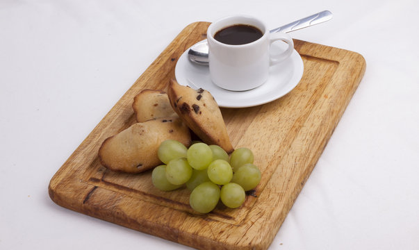 chocolate chip madeleine and coffee