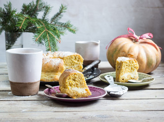 Sweet cake from cottage cheese with pumpkin.