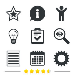 Star and menu list signs. Checklist, gear.