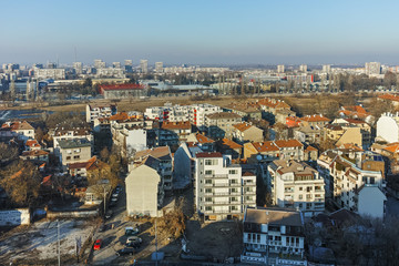 Fototapeta na wymiar PLOVDIV, BULGARIA - JANUARY 2 2017: Panorama to City of Plovdiv from nebet tepe hill, Bulgaria