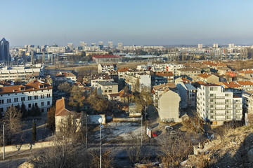 PLOVDIV, BULGARIA - JANUARY 2 2017: Panorama to City of Plovdiv from nebet tepe hill, Bulgaria