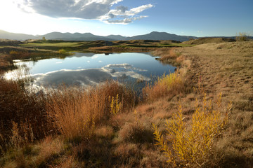 Autumn Mountain Pond - Sunset at a small pond in Bear Creek Trail Park, Denver - Lakewood,...