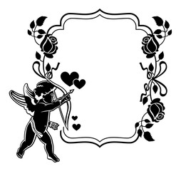 Cupid with bow hunting for hearts. Vector clip art.