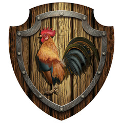Heraldic wooden shield with a rooster © andrcat