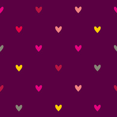 Seamless pattern hearts on dark purple background.