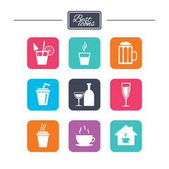 Tea, coffee and beer icons. Alcohol drinks.