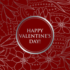 Happy valentine day card on floral pattern