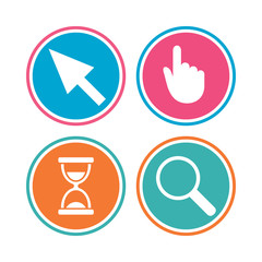 Mouse cursor icon. Hourglass, magnifier glass.