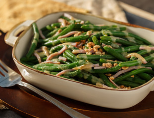 green beans with ham in serving dish