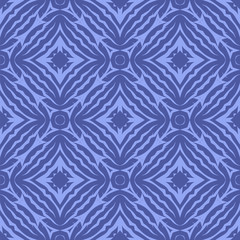 Blue Ornamental Seamless Line Pattern. Endless Texture. Oriental Geometric Ornament