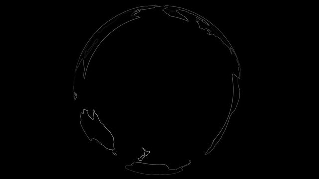 3D World map stroke lines spinning with alpha channel