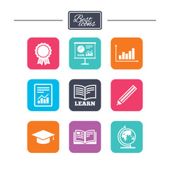 Education and study icon. Presentation signs.