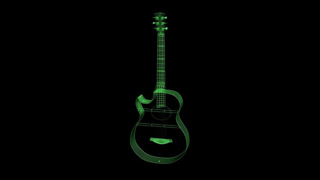 3D Green guitar overlay rotating with alpha channel