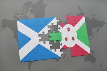 puzzle with the national flag of scotland and burundi on a world map