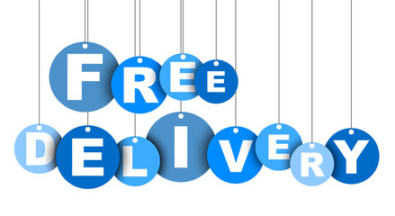 Blue easy vector illustration isolated circle tag banner free delivery. This element is well adapted for web design.