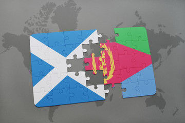 puzzle with the national flag of scotland and eritrea on a world map