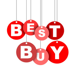 Red easy vector illustration isolated circle tag banner best buy. This element is well adapted for web design.