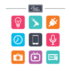 Home appliances, device icons. Electronics sign.