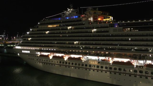Ocean liner in Miami at night