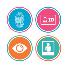 Identity ID card badge icons. Eye symbol.